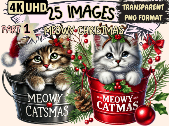 Download Meowy Christmas Clipart P1 - Art Collection