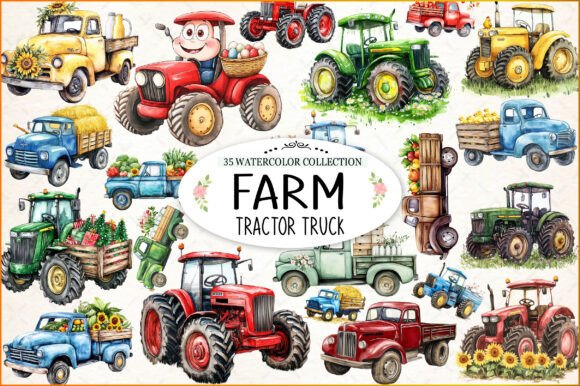 Download Farm Tractor Truck Watercolor Clipart - Premium Resources
