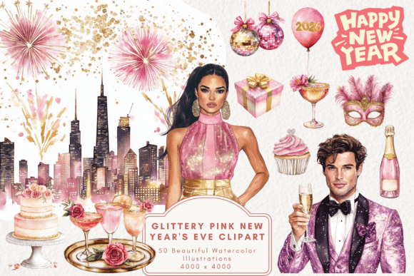 Download Glittery Pink New Year's Eve Clipart - Art Collection