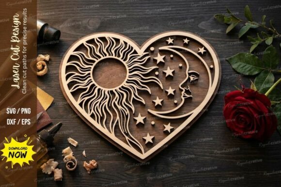 Download Sun Moon Heart Laser Cut SVG - Art Collection
