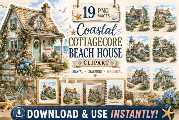Download Coastal Cottagecore Beach House Clipart - Art Collection