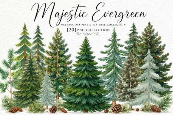 Download Watercolor Pine Tree Clipart Bundle PNG - Art Collection