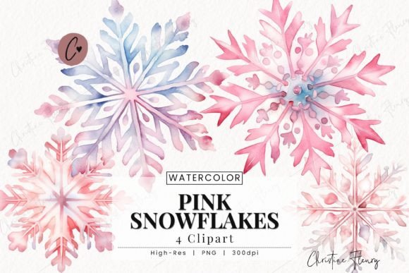 Download Watercolor Pink Snowflakes Clipart - Art Collection