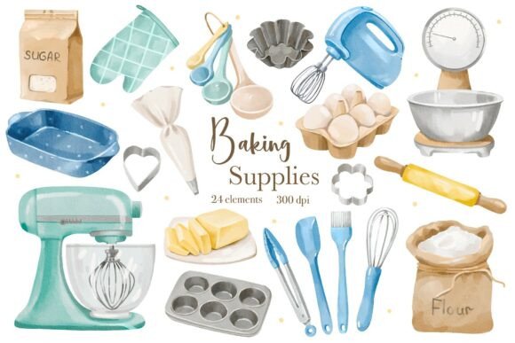 Download Watercolor Baking Supplies Clipart - Art Collection