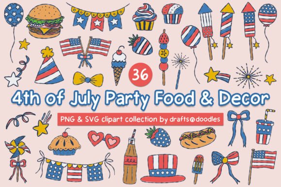 Download 4th of July Party Food and Decor Clipart - Art Collection
