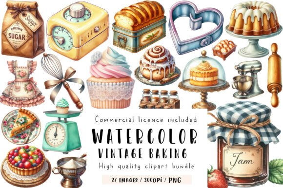 Download Watercolor Vintage Baking Clipart - Art Collection
