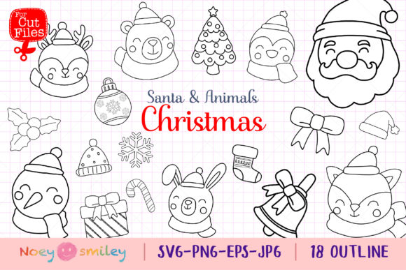 Download Outline Santa &amp; Animals Clipart,SVG Xmas - Art Collection