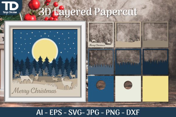 Download 3D Merry Christmas Scene Layered Papercut - Premium Resources