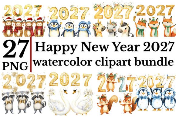 Download Happy New Year 2027 Watercolor Clipart B - Art Collection