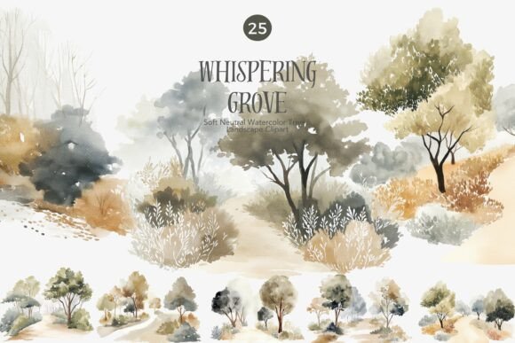 Download Neutral Watercolor Tree Clipart Bundle - Art Collection