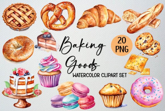 Download Watercolor Baking Goods Clipart, 20 PNG - Art Collection