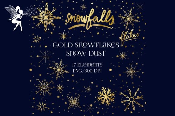 Download 17 PNG Gold Snowflakes and Snow, Clipart - Art Collection