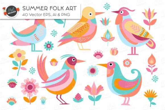 Download Summer Folk Art Vector Illustrations - Art Collection