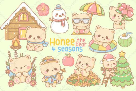 Download Kawaii Bear Four Seasons Clipart - Art Collection