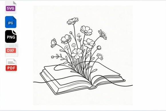 Download Open Book Flowers Line Art SVG PNG DXF - Art Collection