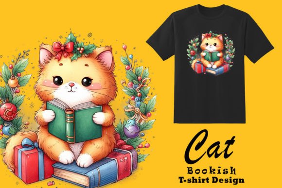 Download Festive Feline Lost in Books Clipart - Art Collection