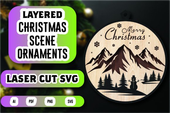 Download Layered Christmas Scene Ornament SVG - Layered christmas scene Collection