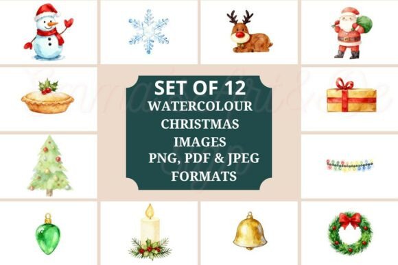 Download 12 Christmas Watercolour Clipart Bundle - Art Collection